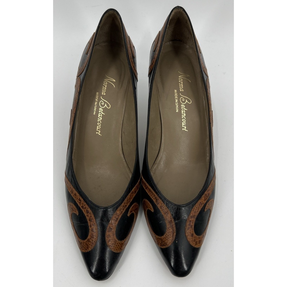 Norma Betancourt 8M Black with Brown Reptile Print Pumps Heels‎ Spain